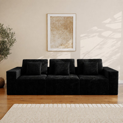 Abdou 106.2" Compression Long Sofa, Corduroy Cloud Couch, Black