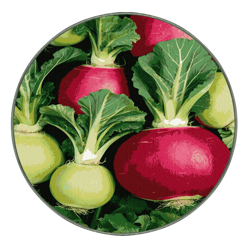  Tapis lavable avec légumes chou-rave, Rond 5 pi