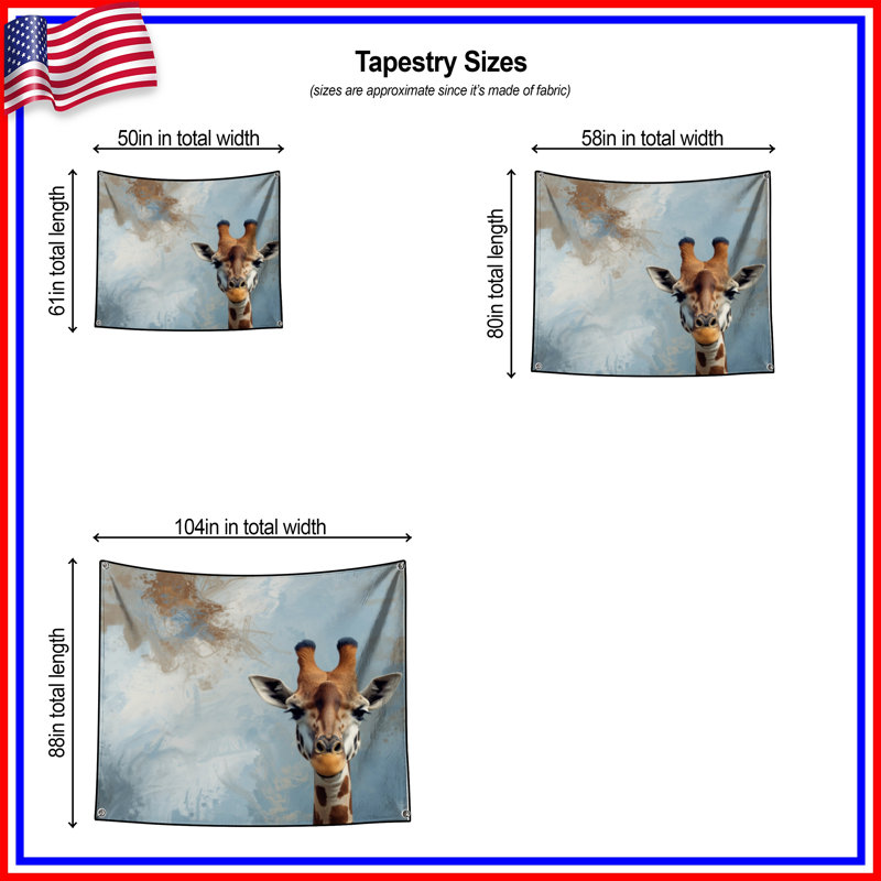 Tapisserie murale girafe abstraite, 50in H x60in W with 4 Grommets
