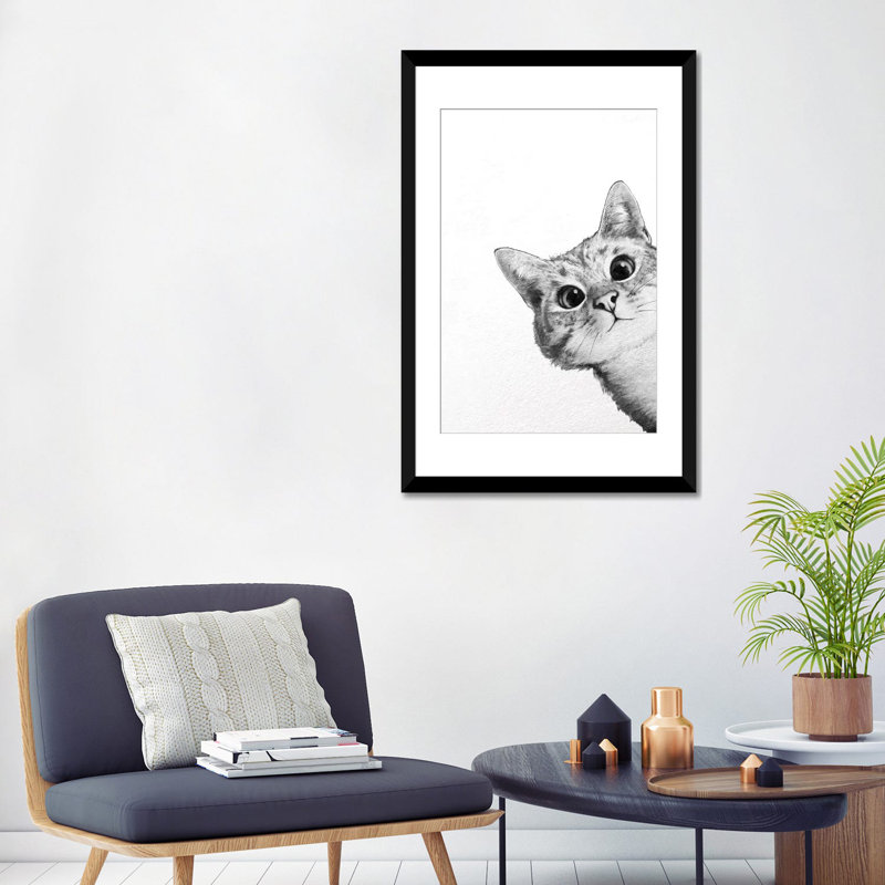 " Sneaky Cat " by Laura Graves, 24" H x 16" W, Framed Print With Mat, Black