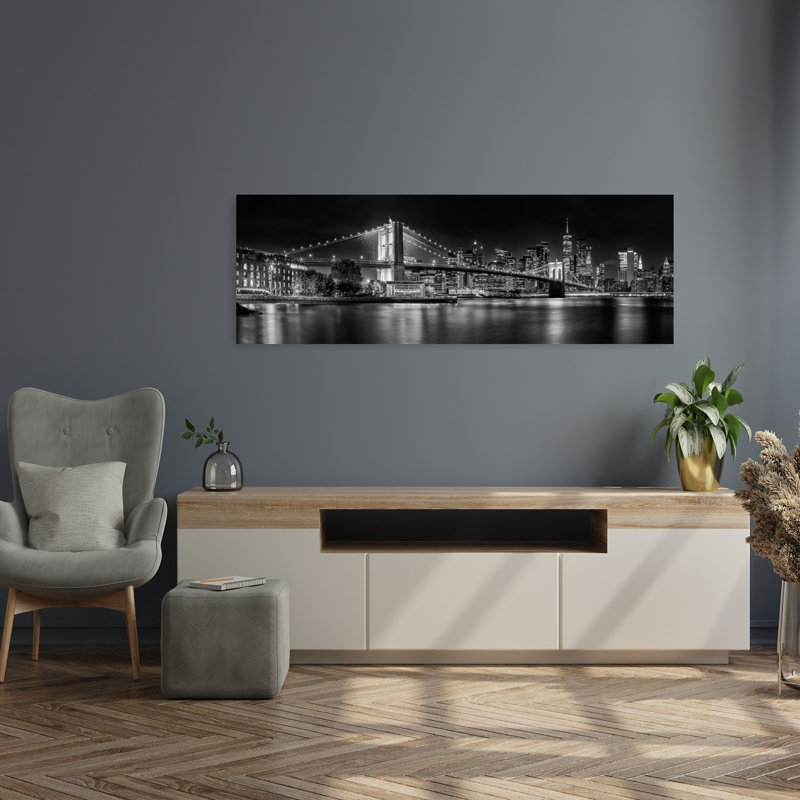 Brooklyn Bridge Night Glow by Melanie Viola - Wrapped Canvas Panoramic Print, 40.64 cm H x 121.92 cm W