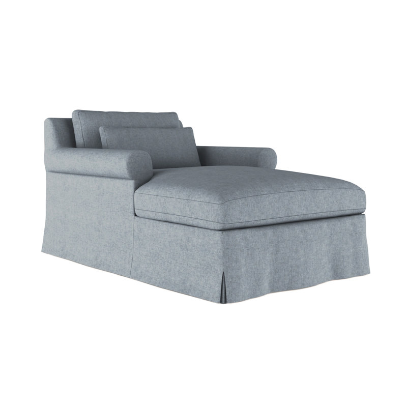 Ludlow Chaise Lounge, Plush Velvet Blue Print, Weathered