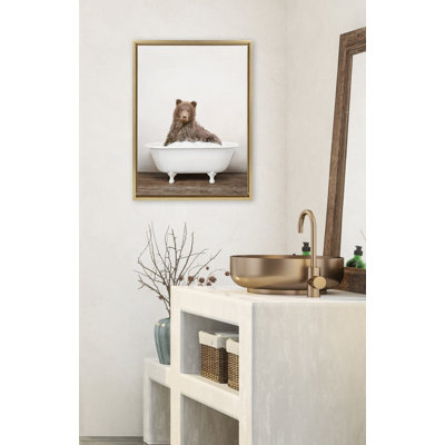 Bear Rustic Bubble Bath by Amy Peterson Framed Canvas Wall Art Print