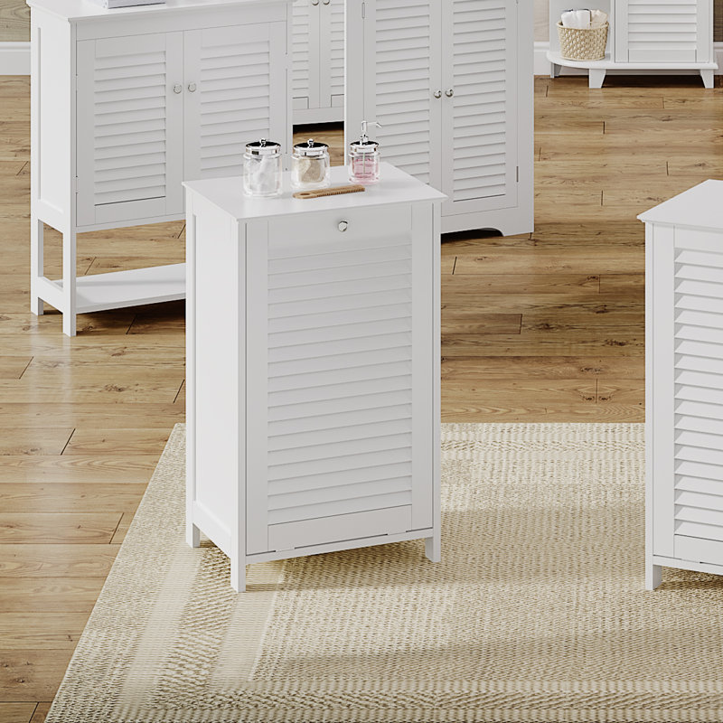 White Wood Composite Tilt-Out Laundry Hamper Cabinet with Cloth Bag
