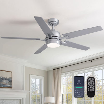 52'' Chrome Modern Dimmable Led Ceiling Fan with Reversible DC Motor and Remote Control