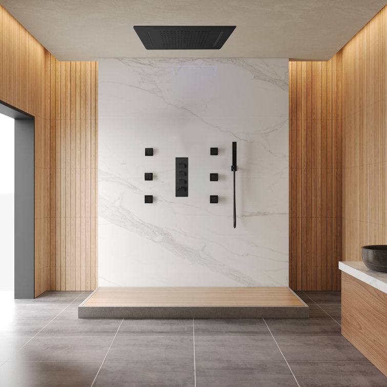 Lima Oil Rubbed Bronze Rainfall and Waterfall Shower System with Wall Mount Thermostatic Control