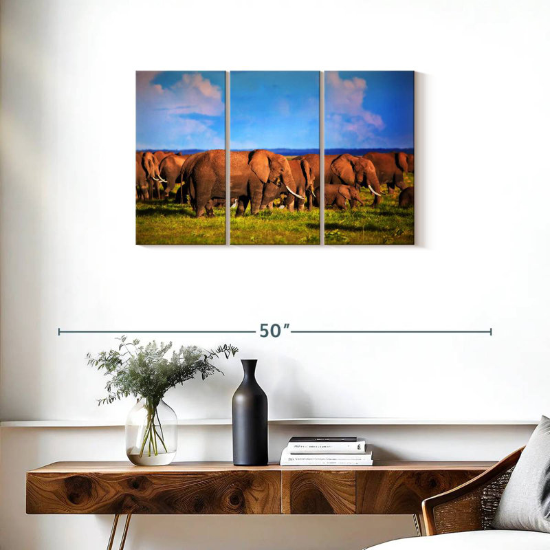 Calm Morning Elephants, 20" H x 33" W