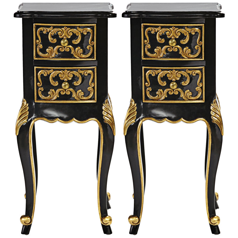 Rococo Baroque 32'' Tall Solid Wood 2 - Drawer End Table Set