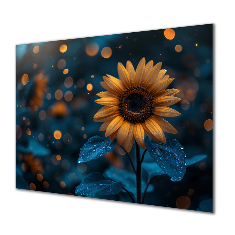 Décoration murale tournesol jaune bleu Nocture Nirvana, Métal métal, H 12 po x l 20 po x P 1 po