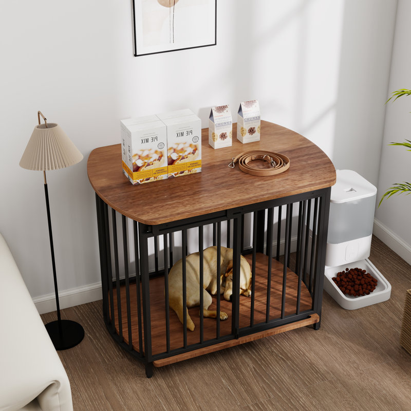 Mobilier de cage pour chien, chenil pour table d'appoint avec portes doubles, Brun
