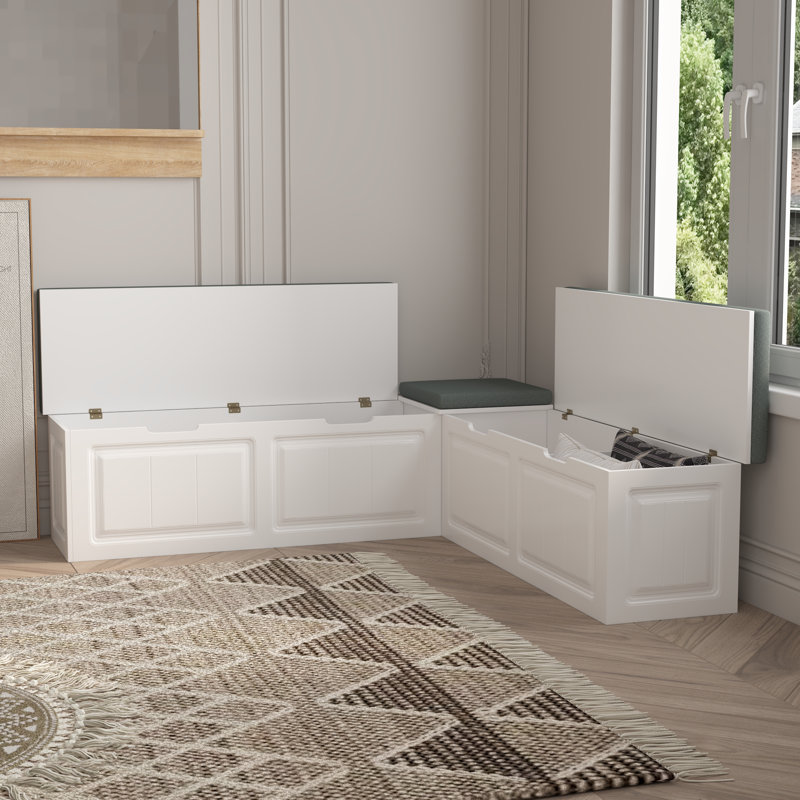 Banc de rangement en L de 63 po avec coussins amovibles