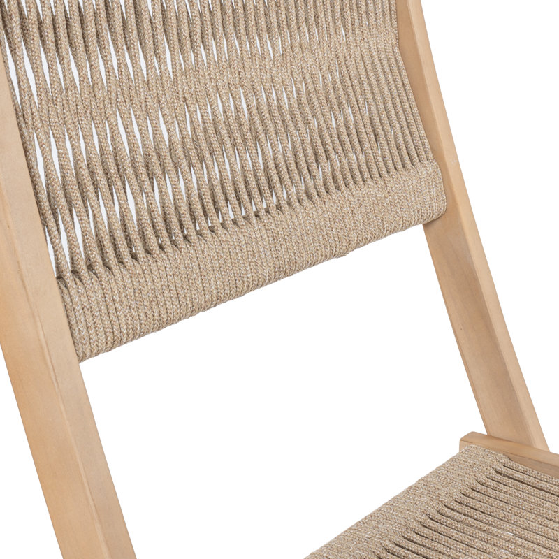 Javea Bohemian 3-Piece Light Teak Acacia Wood Outdoor Folding Bistro Set with Cream Woven Rope Seats, Balcony and Patio Furniture