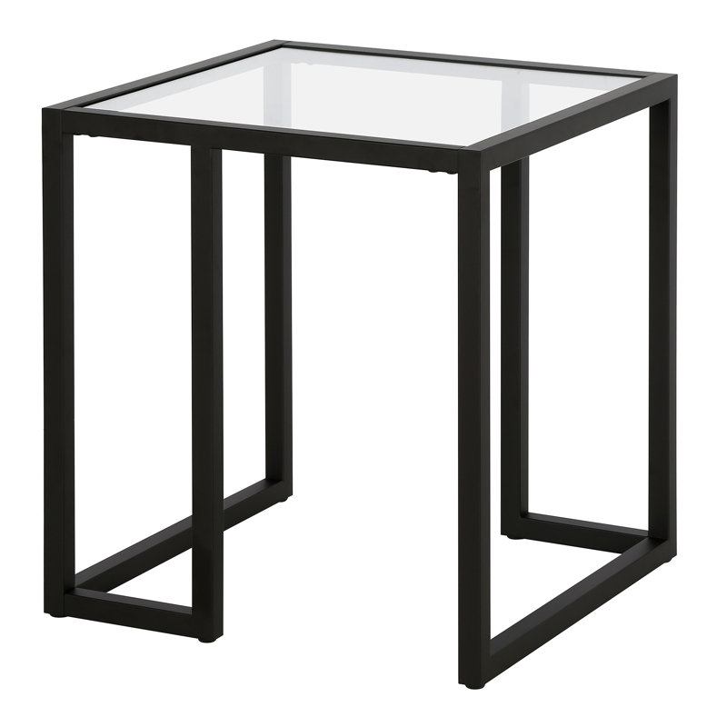 Oscar Glass Top Sled End Table, Blackened Bronze