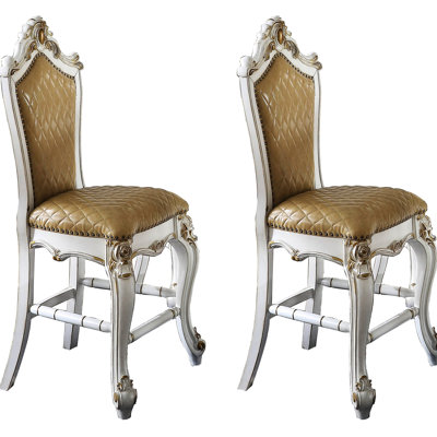 Chaises à hauteur de comptoir 2, similicuir caramel écossais, pieds élégants, repose-pieds pour salle à manger luxueuse avec 2 tabourets de bar - dossier brun et blanc uni avec pieds et