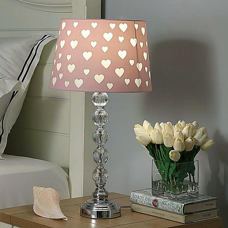 Lampe de table 22 "en forme de cœur en métal empilé en cristal" Ariel "rose / blanc