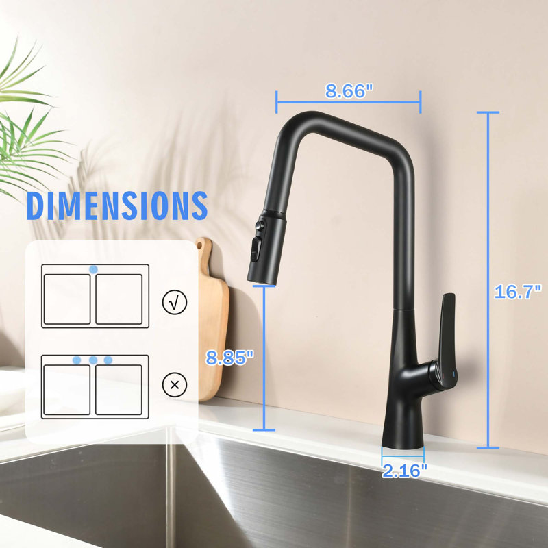 Robinet de cuisine professionnel avec 3 fonctions à 360 ° et une touche, Noir mat