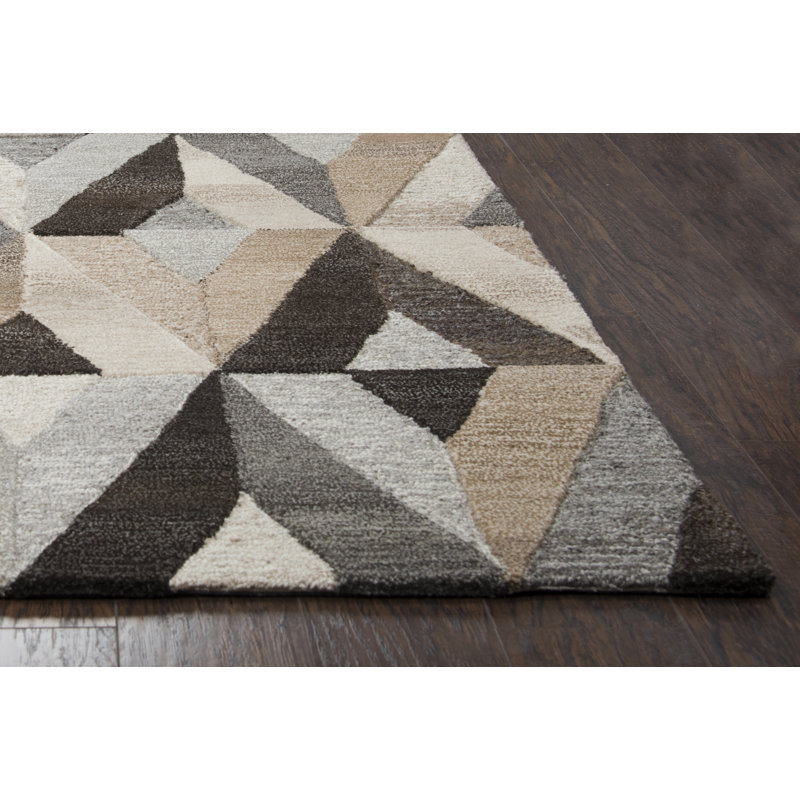 Tapis gris / brun en laine touffeté à la main Hamid, Rectangle de 3 pi x 5 pi