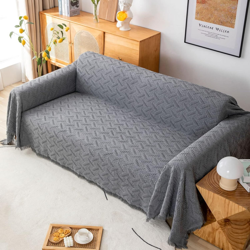 Box Cushion Sofa Slipcover, 180cm H x 300cm W, Dark Grey