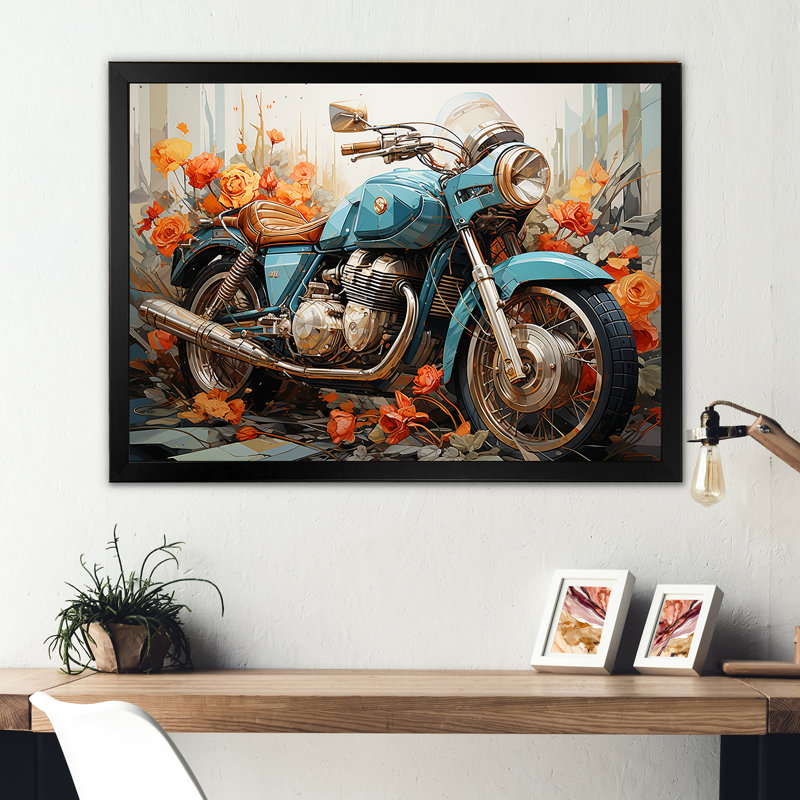 «Geometric Bike Essence I», reproduction sur toile, Cadre simple noir, H 16 po x l 32 po x P 1 po