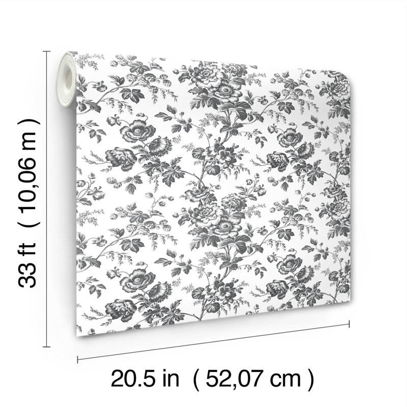 Anemone Toile Wallpaper Roll, Black