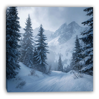 Sentier à travers la forêt d'hiver, art mural sur toile
