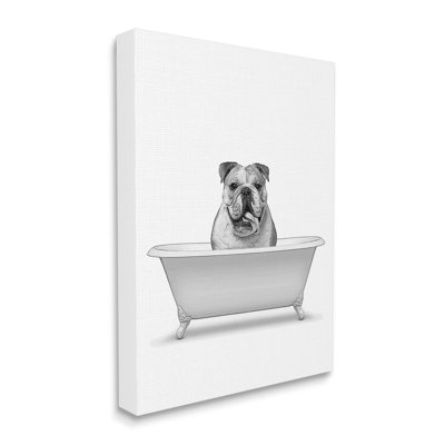 " Bulldog In Tub Bathroom Animal "