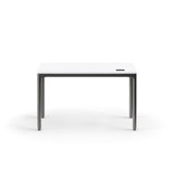 eFloat Quattro, 23 in. D x 58 in. W Sit-Stand Desk with Carbon Black Base, Carbon Black Painted Wood Top, and Black Salzburg Leather Cable Manager