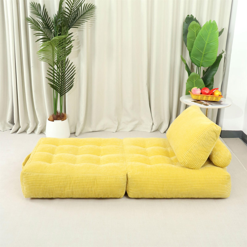 Fauteuil à billes 70,8 po en velours côtelé pour salon, chambre à coucher et dortoir, Tissu jaune