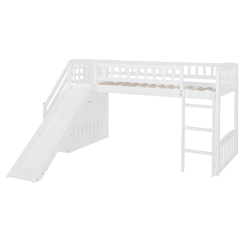 Loft Bed With Slide, Storage Stairs And Ladder, White