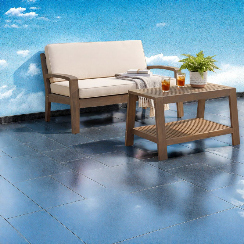 Ensemble de salle à manger de patio moderne en bois d'acacia avec rangement pour le confort extérieur
