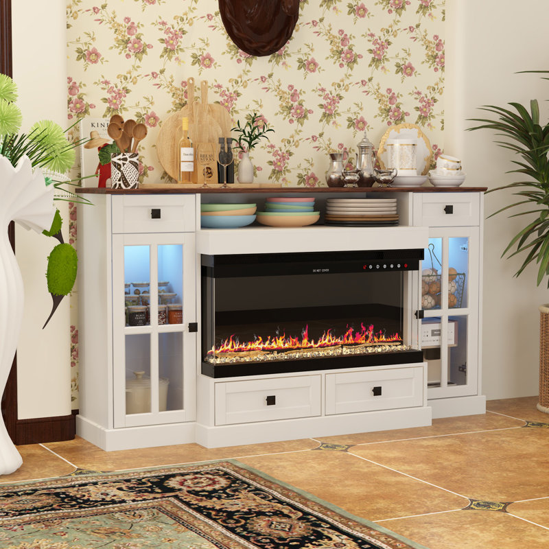 Mixed Colour Sideboard Buffet Cabinet With LED Lights And Fireplaces