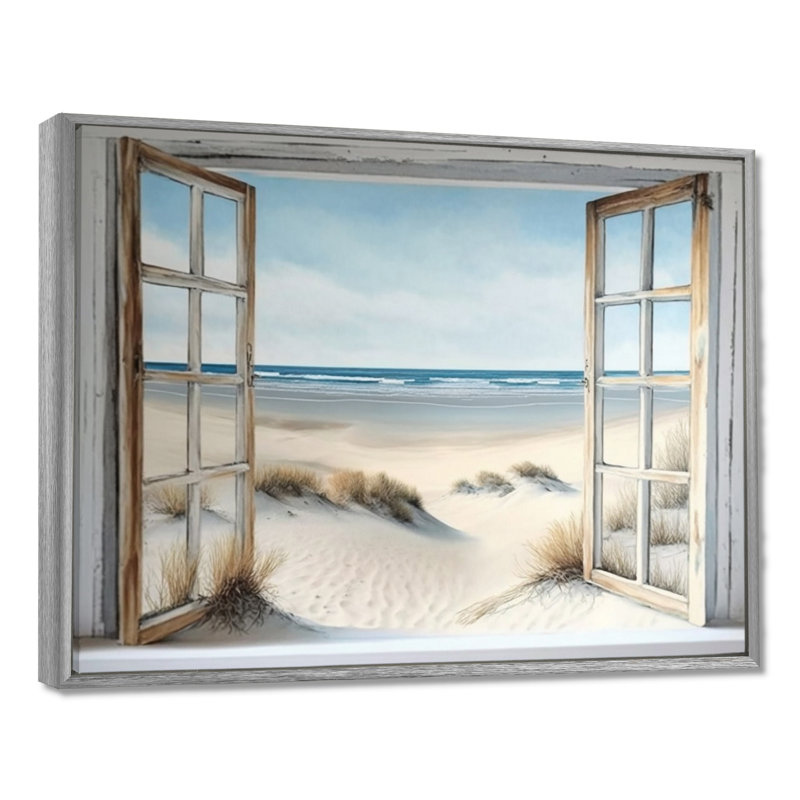 «Window to the Beach - Coastal Window», reproduction d'art sur toile plage, H 30 po x l 40 po, Silver