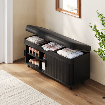 Banc de rangement rembourré pour 10 paires de chaussures avec rangement pour casiers et dessus de lit