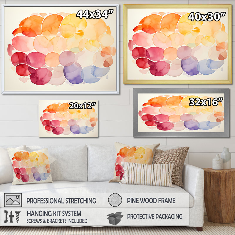 Encre géométrique couleur pastel - art mural géométrique, Cadre flottant doré, H 24 po x l 32 po x P 1 po