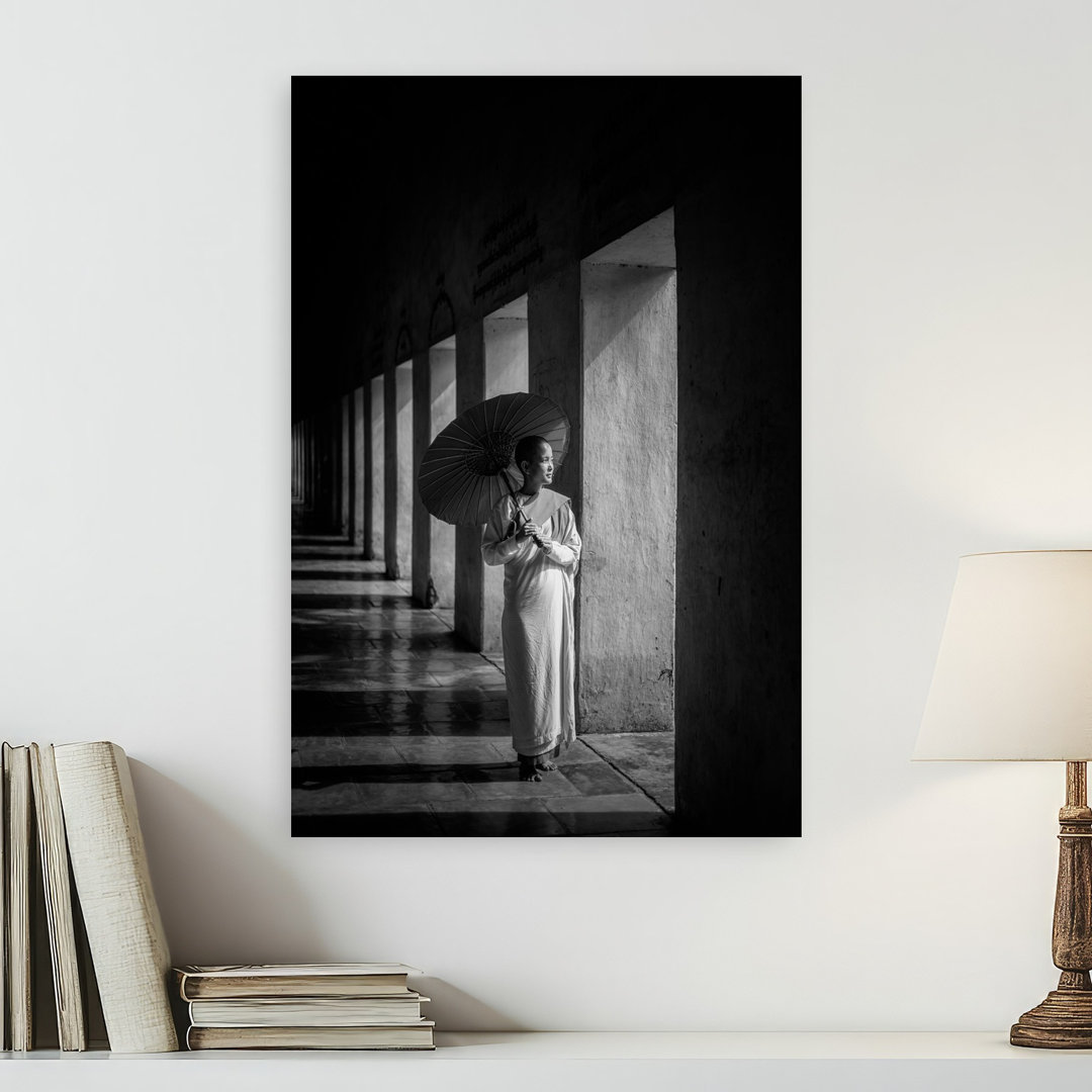 Monk In Temple Peaceful Serene Traditional Architecture Portrait Wall Art Print