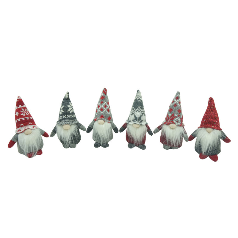 Fabric Gnome Table Sitter - Set of 6 - 3.3 x 2.8 x 6.7"H - Multi