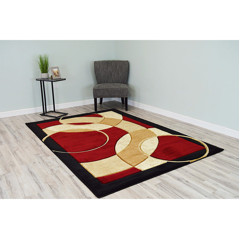 Tapis abstrait bourgogne / beige Mccampbell, Rectangle 7 pi 9 po x 10 pi 8 po