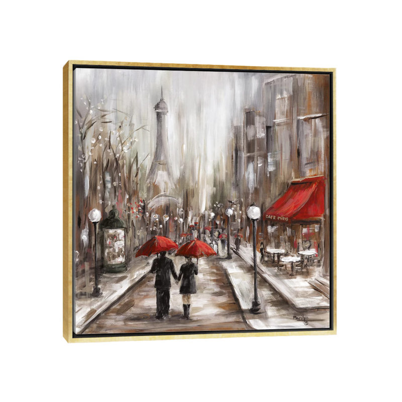 «Rainy Af après-midi Café» par Marilyn Dunlap - impression, Pas de tapis, H 37 po x l 37 po x P 1,5 po, Toile encadrée d'or