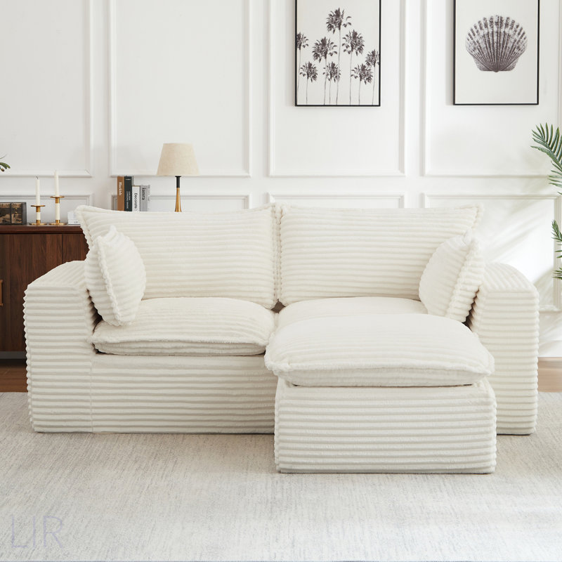 Cloud Boneless Loveseat Sofa, Modern Modular Sectional For Living Room, Oversized Comfort And Style, White Corduroy