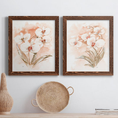 «White and Coral Orchid I», ensemble de reproductions d'art sur toile encadrées
