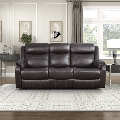 Karston 81" Traditional Microfiber Manual Double Lay Flat Reclining Sofa with Center Drop-Down Cup Holders