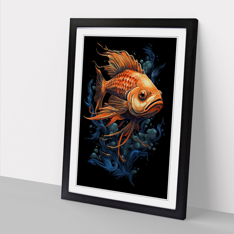 Fish Tachisme - Framed Print, 64cm H x 46cm W x 2cm D, Black