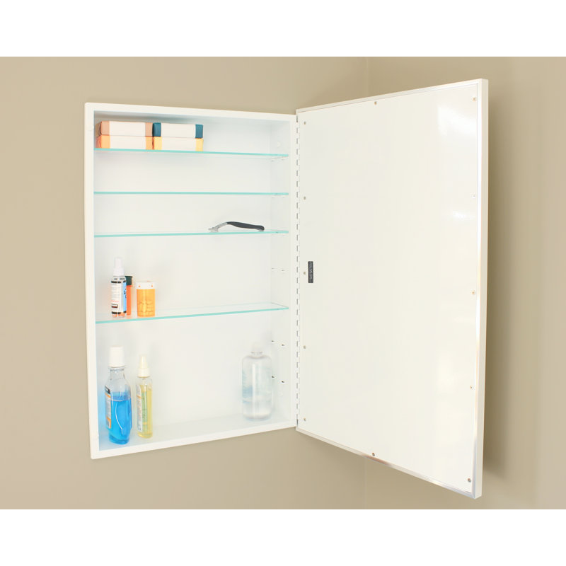 Armoire à pharmacie encastrée rectangulaire en métal Parker, H 30 po x l 20 po x P 5,5 po, Chrome chrome