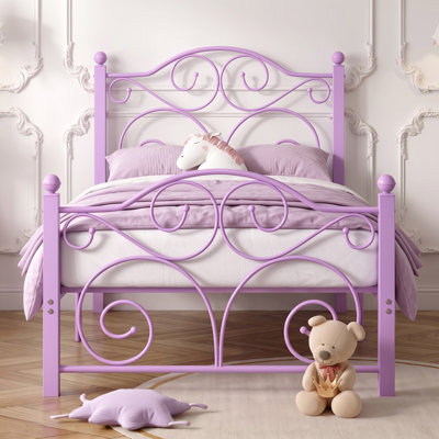 Twin Size Bed Frame, Metal Platform Bed with Parisian Style Headboard and Footboard, Heavy-duty Slats Support, Under Bed Storage, No Box Spring Needed