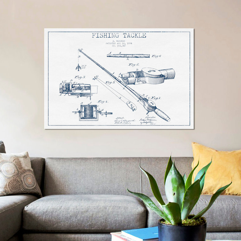 « a. réveil de pêche à l’esquisse brevetée », reproduction d’impression sur toile, H 8 po x l 12 po x P 0,75 po, Toile tendue