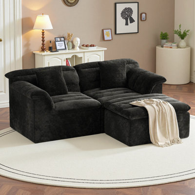 Canapé 81 po en forme de L avec repose-pieds, canapé désossé pour le salon, appartement, sans assemblage requis, noir