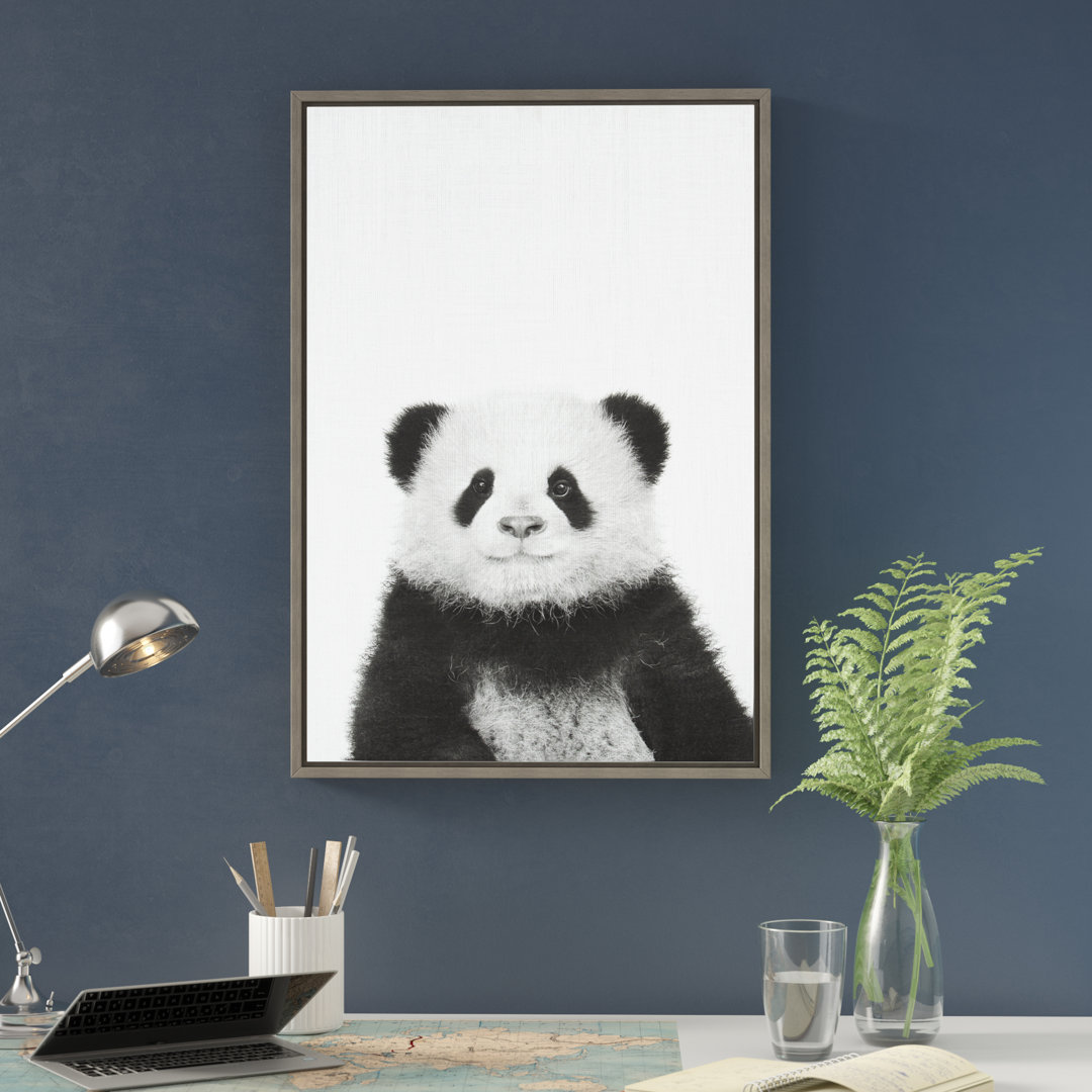 Melita Panda Animal Print Black and White Portrait' Framed Photographic Print on Canvas Ebern Designs 
