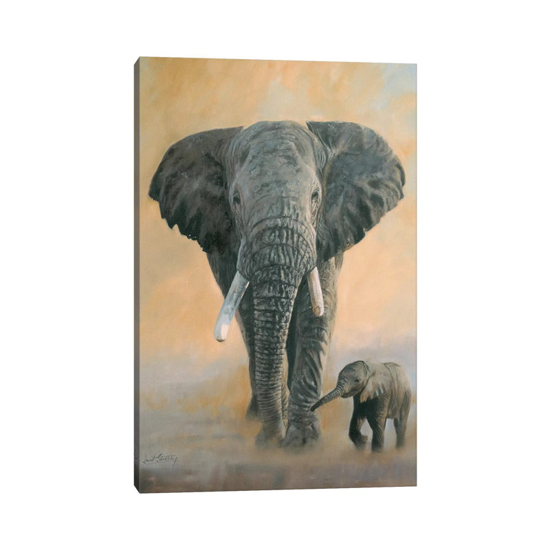 Elephant And Baby by David Stribbling - Painting on Canvas, Wrapped Canvas, 30.48 cm H x 45.72 cm W