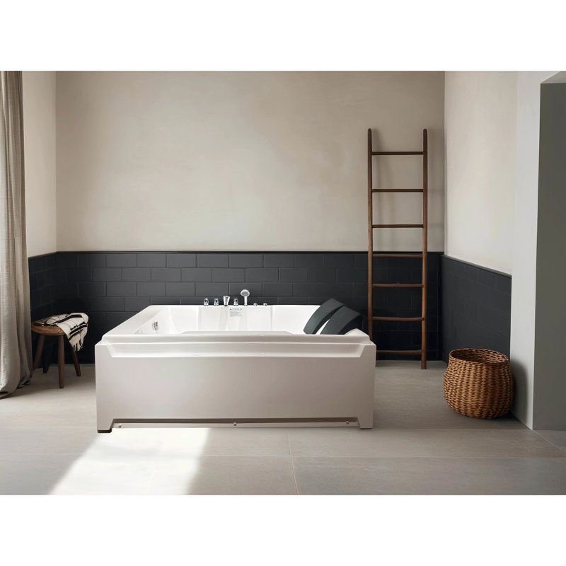 2 - Person Jetted Bathtub, 73" X 48", Hydro Massage And Color Changing , Ul & , Left Drain, Acrylic Steel Build Bathtub For Couples, 8 Water Jets, Massage, , Construction, 110 Gallons Relaxing