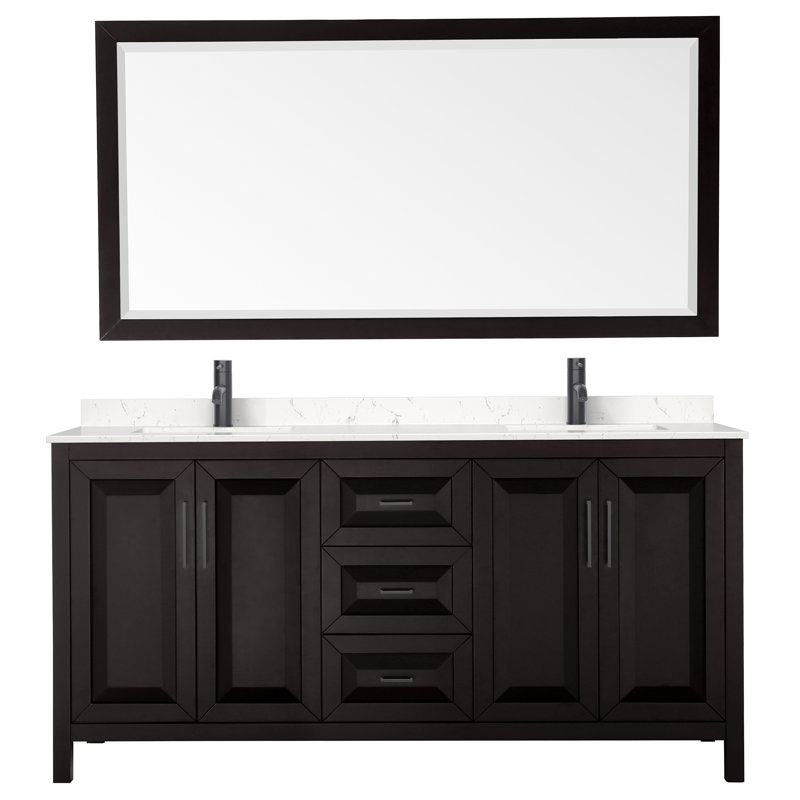 Daria 72'' W Double Vanity, Polished Chrome, Dark Espresso, White Cultured Marble